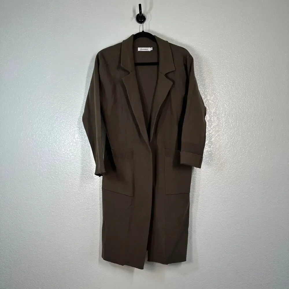 S Knit Cardigan Mid Length ANRABESS Open Front Cardigan Blazer chocolate brown